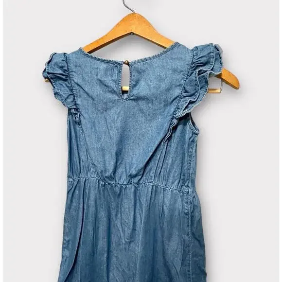 Old Navy Girls Chambray Dress Sleeveless Ruffle Med Wash Blue Knee Length Size M - Picture 3 of 13